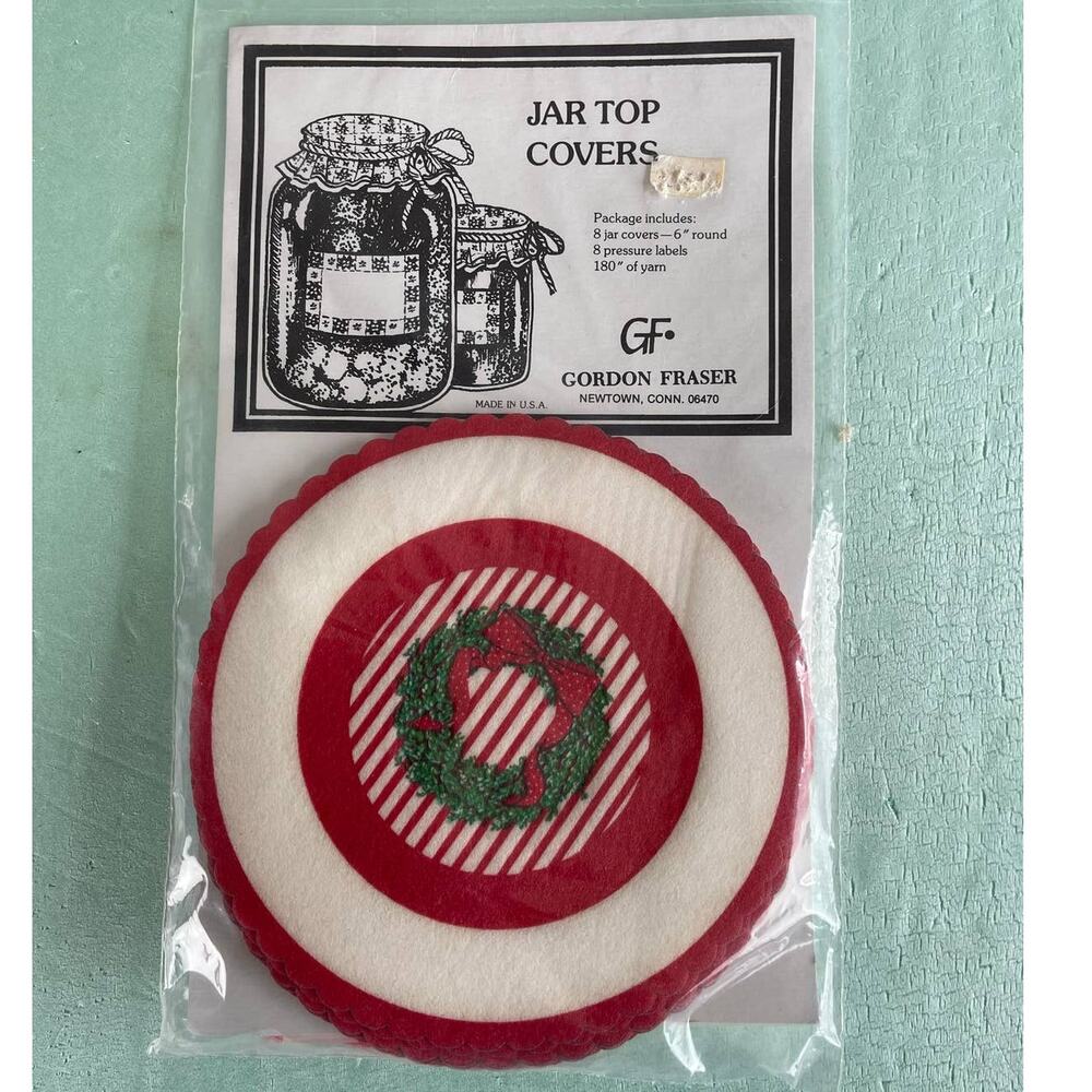 Gordon Fraser Jar Top Covers Holiday Christmas Wreath Red White NIP